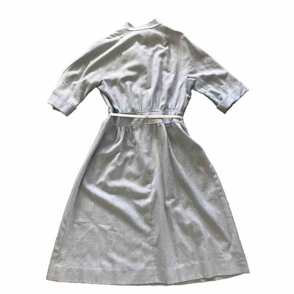 Vintage 60s 70s Nancy Greer New York Blue Shirt Waist A Line Dress Size 10 - Picture 5 of 9